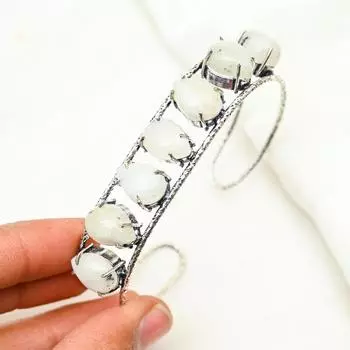 Браслет с радужным лунным камнем, ювелирные изделия из драгоценных камней, браслет из чистого серебра 925 пробы, красивый ювелирный браслет ручной работы Adjustable белый