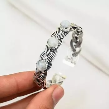 Браслет с радужным лунным камнем, ювелирные изделия из драгоценных камней, браслет из чистого серебра 925 пробы, красивый ювелирный браслет ручной работы Adjustable белый