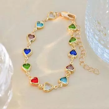 Браслет с разноцветным циркониевым сердцем, 1 шт. - сверкающий аксессуар для вечеринки, креативные летние украшения для женщин 1pcs