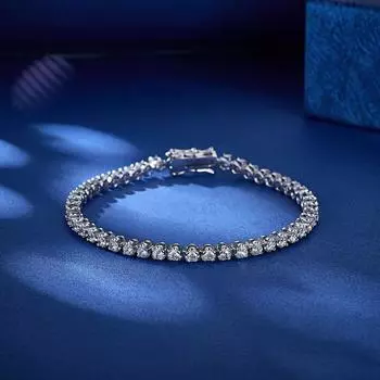 Браслет с родиевым покрытием, круглый цирконий, теннисная цепочка, ювелирные изделия на годовщину белый