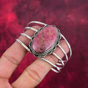 Браслет с родонитом, серебряные ювелирные изделия 925 пробы, браслет с драгоценными камнями, подарок для нее, изящные ювелирные изделия ручной работы Adjustable розовый