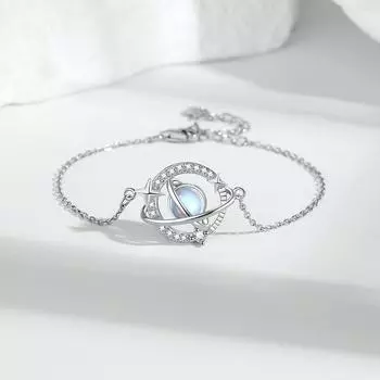Браслет с романтической планетой из стерлингового серебра 925 пробы для женщин, модный браслет с цепочкой на ключицу и лунным камнем, инкрустированным бриллиантами