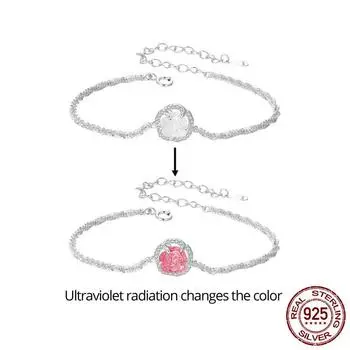 Браслет с розой, меняющий ультрафиолетовый цвет, изысканный светильник, роскошный стиль, браслет из стерлингового серебра S925, ювелирные изделия Adjustable size