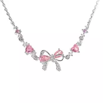 Браслет с розовым цирконом в форме сердца и бантом, ступенчатый дизайн, милое ожерелье, подарок Style 2 Necklace