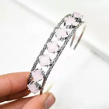Браслет с розовым халцедоном и драгоценными камнями, браслет ручной работы из цельного серебра 925 пробы, ювелирные изделия последнего дизайна Adjustable розовый