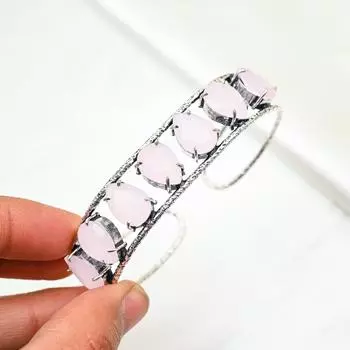 Браслет с розовым халцедоном и драгоценными камнями, браслет ручной работы из цельного серебра 925 пробы, ювелирные изделия последнего дизайна Adjustable розовый