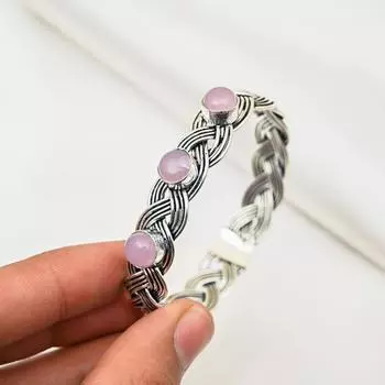 Браслет с розовым халцедоном и драгоценными камнями, браслет ручной работы из цельного серебра 925 пробы, ювелирные изделия последнего дизайна Adjustable розовый