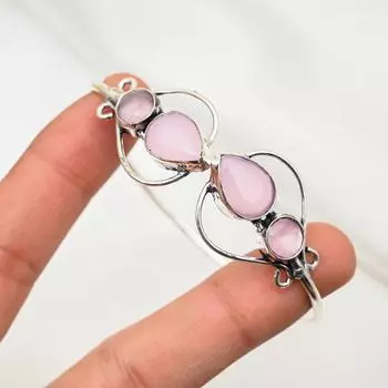 Браслет с розовым халцедоном и драгоценными камнями, браслет ручной работы из цельного серебра 925 пробы, ювелирные изделия последнего дизайна Adjustable розовый