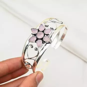 Браслет с розовым халцедоном и драгоценными камнями, браслет ручной работы из цельного серебра 925 пробы, ювелирные изделия последнего дизайна Adjustable розовый