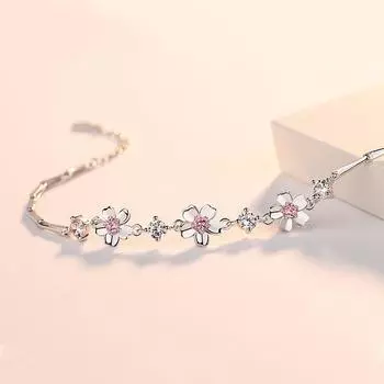 Браслет с розовым персиковым цветком, модный, повседневный, универсальный, серебряный, с цветком вишни, женственный, сладкие цветочные украшения