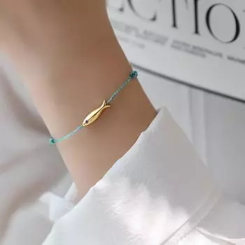 Браслет с рыбками из красной нити для женщин, симпатичная рыбка, регулируемый браслет из синей нити, ювелирные изделия ручной работы, минималистичные этнические украшения зелёный