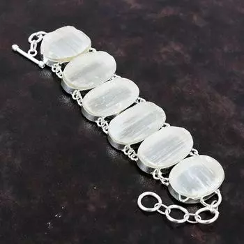 Браслет с селенитом Друзи, браслет из стерлингового серебра 925 пробы, ювелирные изделия из драгоценных камней, регулируемый браслет-цепочка ручной работы, подарок для девушки, ювелирные изделия из целебного камня