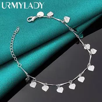 Браслет с сердцем из стерлингового серебра 925 пробы для женщин, модные ювелирные изделия для свадебной вечеринки 20cm