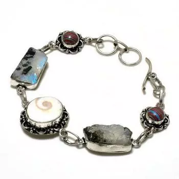 Браслет с серебряным покрытием 925 пробы «Глаз Шивы», радужный кальций, 6–8 дюймов