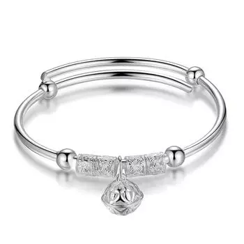 Браслет с серебряным покрытием «Корейский дворцовый колокольчик» — этнический стиль, вращающиеся бусины, свадебные украшения Bell bracelet серебряный