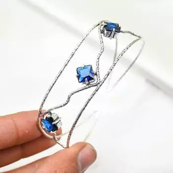 Браслет с синим сапфиром, браслет из драгоценных камней ручной работы, старинные ювелирные изделия из стерлингового серебра 925 пробы, для подарка на помолвку Adjustable синий