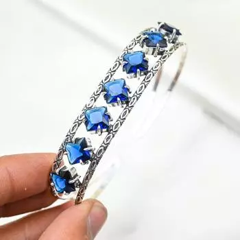 Браслет с синим сапфиром, браслет из драгоценных камней ручной работы, старинные ювелирные изделия из стерлингового серебра 925 пробы, для подарка на помолвку Adjustable синий