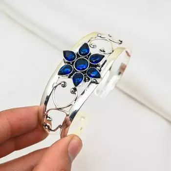 Браслет с синим сапфиром, браслет из драгоценных камней ручной работы, старинные ювелирные изделия из стерлингового серебра 925 пробы, для подарка на помолвку Adjustable синий