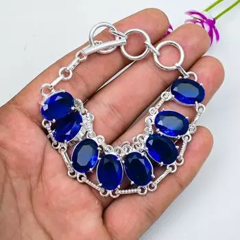Браслет с синим сапфиром, браслет из драгоценных камней ручной работы, старинные ювелирные изделия из стерлингового серебра 925 пробы, для подарка на помолвку синий