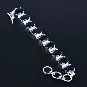 Браслет с синим сапфиром Браслет из стерлингового серебра 925 пробы Браслет с регулируемой цепочкой Браслет ручной работы в стиле бохо Ювелирное изделие с драгоценным камнем Подарок для нее 8 синий