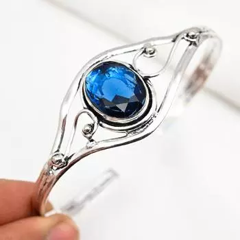 Браслет с синим сапфиром, серебряный браслет 925 пробы, регулируемый браслет с драгоценными камнями, браслет-манжета ручной работы, подарок для матери, элегантные ювелирные изделия Adjustable синий