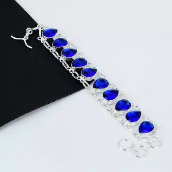 Браслет с синим сапфиром Синий сапфировый драгоценный камень Браслет ручной работы из стерлингового серебра 925 пробы Браслет с синим сапфиром для подарка Браслет унисекс для нее 8 синий