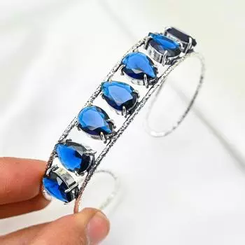 Браслет с синим сапфиром, ювелирные изделия ручной работы с драгоценными камнями, браслет из стерлингового серебра 925 пробы, старинные ювелирные изделия, для подарка на помолвку Adjustable синий