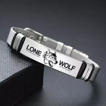 Браслет с тотемом волка, гравировка животных, нержавеющая сталь, регулируемый крутой мужской сетчатый браслет с головой волка, женский тонкий браслет
