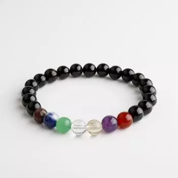 Браслет с турмалином и чакрой Аметист, бронзит, агат, кварц, лазурит, цитрин