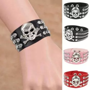 Браслет с заклепками в виде европейского и американского панк-черепов — модный стиль ночного рок-клуба темно-коричневого