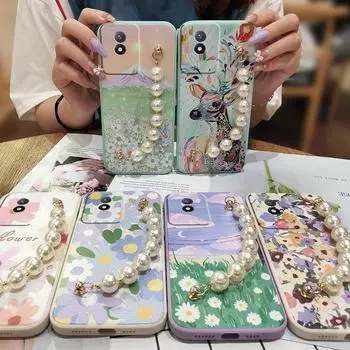 Браслет с жемчугом Браслет с медведем Чехол для телефона VIVO Y02 4G Приятный на ощупь корпус Объектив Простота Скандинавский стиль VIVO Y02 4G