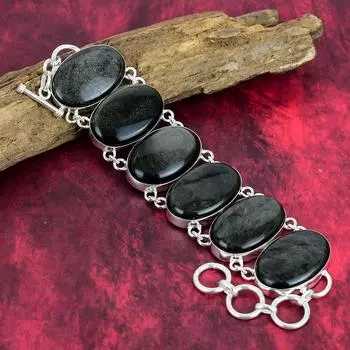 Браслет с золотым блеском из обсидиана, браслет из стерлингового серебра 925 пробы, регулируемый браслет-цепочка ручной работы, ювелирный подарок из обсидиана для нее 8 Inches With Adjustable золотистый