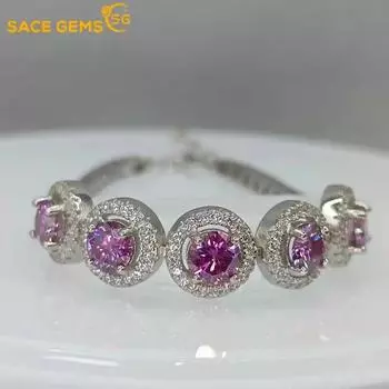 Браслет SACE GEMS GRA сертифицированный D VVS1 2,5 карата из розового муассанита для женщин, модные украшения для вечеринок, серебро 925 пробы, белое золото 21CM розовый