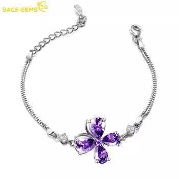 Браслет SACE GEMS из медного сплава фиолетового цвета с четырьмя листьями травы и цирконом - стильный и изысканный свадебный подарок для подруг фиолетовый