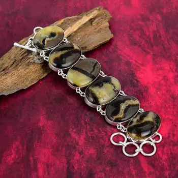 Браслет Septarian, браслет из стерлингового серебра 925 пробы, ювелирные изделия новейшего дизайна, регулируемый браслет-цепочка, подарок для девушки, драгоценный камень, ювелирные изделия ручной работы 8 Inches With Adjustable коричневый