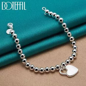 Браслет-сердце из бисера 6 мм, серебряный подарок, модные украшения 20cm