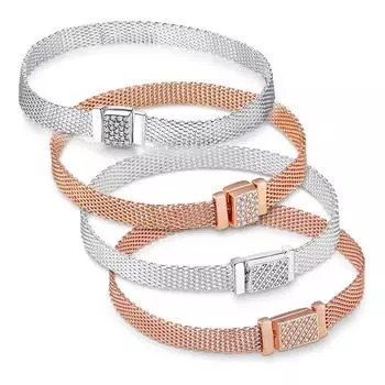 Браслет серебряного цвета и розового золота с застежкой из кубического циркона, браслет для женщин, ювелирные изделия 18cm