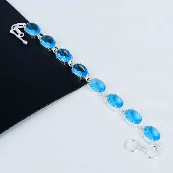 Браслет Siwss Blue Topaz Gemstone Handmade из стерлингового серебра 925 пробы, браслет Pink Kunzite для жены, браслет унисекс, подарок на День отца 8 синий