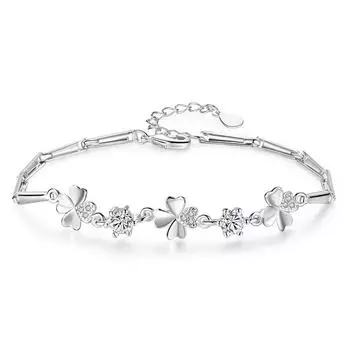Браслет Сладкий Темперамент Женский Четырехлистный Клевер Вращающийся Цветочный Браслет Серебряное Украшение Подарок