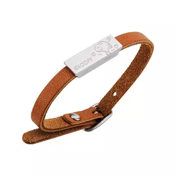 Браслет Snoopy PEANUTS из хирургической нержавеющей стали и кожи верблюжьего цвета PNST005SVCA [Белый клевер]