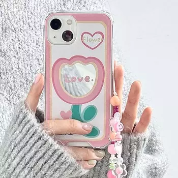 Браслет со смайликом, мультяшным цветком Ins, милый зеркальный чехол для телефона с милой улыбкой для Iphone 11 12 Promax 13 14 Pro Max, задняя крышка, капа For iphone 12promax