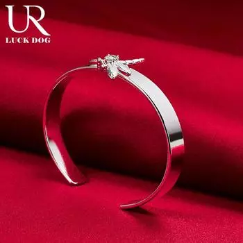 Браслет со стрекозой из стерлингового серебра 925 пробы с цирконием AAA, модные свадебные украшения 58MM