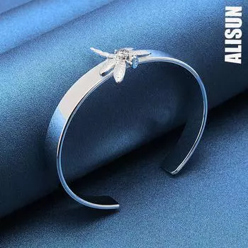 Браслет со стрекозой из стерлингового серебра 925 пробы с цирконием AAA, модные свадебные украшения 58MM