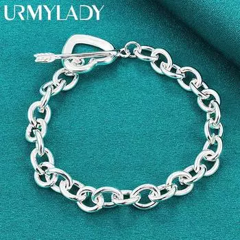 Браслет со стрелкой в виде сердца из стерлингового серебра 925 пробы для женщин, модные ювелирные изделия 20cm