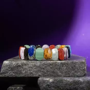 Браслет со знаком Льва Аметист, золотой обсидиан, яшма, тигровый глаз, лабрадор, лазурит, зеленый авантюрин