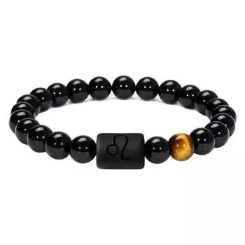 Браслет со знаком зодиака для мужчин, 8 мм, натуральный черный оникс, тигровый глаз, камень, знак зодиака, созвездие, молитва, благословение, браслет, подарки