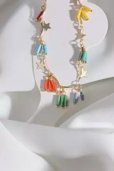 Браслет со звездами, разноцветными бусинами и цепочкой золотого цвета