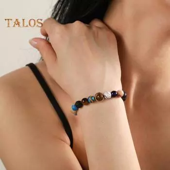 Браслет Солнечной системы, браслет из натурального камня, бисерный браслет, вселенная, восемь планет, ювелирные изделия, аксессуары, лучшие друзья, подарок для него или нее, мужчины или женщины A