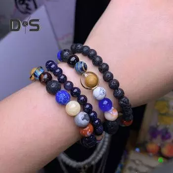 Браслет Солнечной системы, браслет из натурального камня, бисерный браслет, вселенная, восемь планет, ювелирные изделия, аксессуары, лучшие друзья, подарок для него или нее, мужчины или женщины A