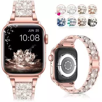Браслет-ссылка для Apple Watch SE 6, 7, 40 мм, 44 мм, 41 мм, 45 мм, ремешок IWatch Series 5, 4, 3, 38 мм, 42 мм, женский металлический ремешок с блестками и бриллиантами